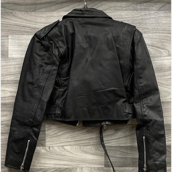 NWOT Work-Shop Authentic Black Leather Cropped Motorcycle Jacket Size M - Picture 3 of 5
